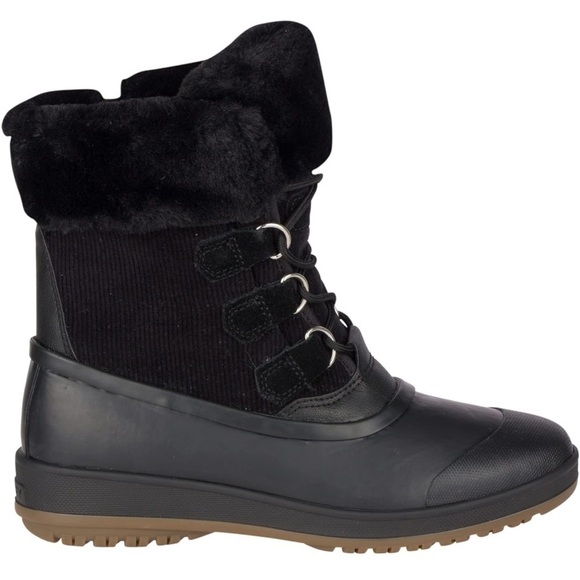 NWOB Sperry Women’s Pacifica Alpine Rain Boot Black Corduory/Faux Fur size 6 - Picture 3 of 8